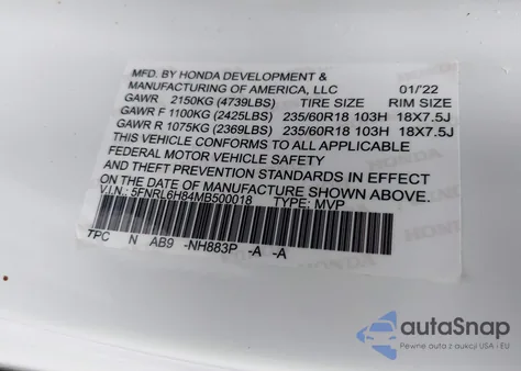 2023 Honda Odyssey Sport from USA, damaged, VIN 5FNRL6H7XPB015684